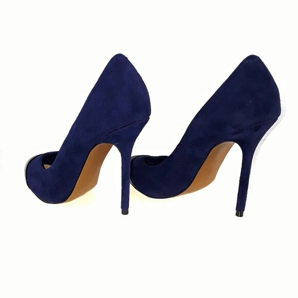 HALSTON Purple Blue Suede 4" Stiletto Skinny Heels Size 5.5 Petite Pumps Retro - Picture 4 of 12